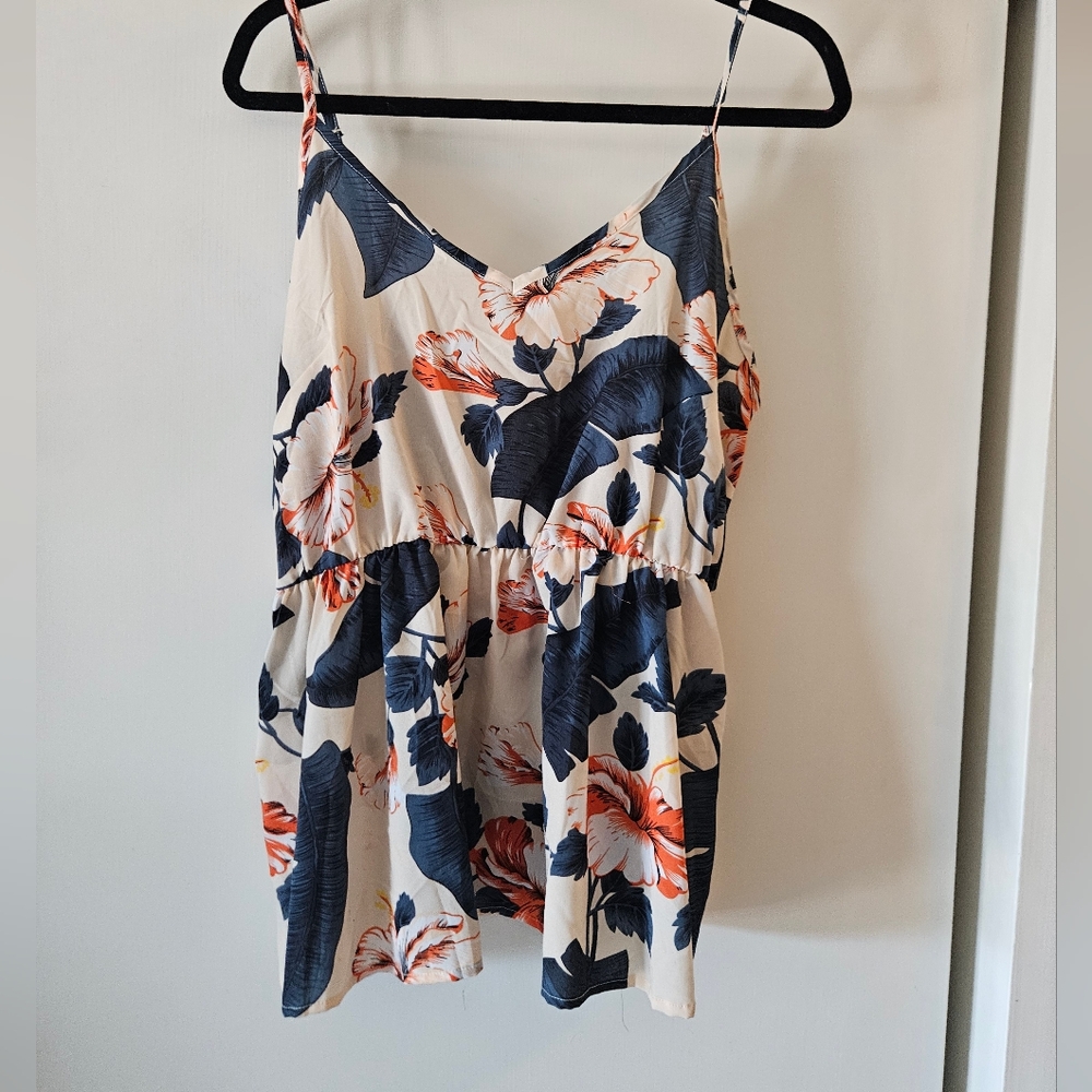 SHEIN Cream and Blue Tiered Camisole Top